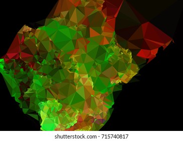 Geometric low polygonal background. Abstract mosaic backdrop in green color. Design element for book covers, presentations layouts, title backgrounds. Vector clip art.