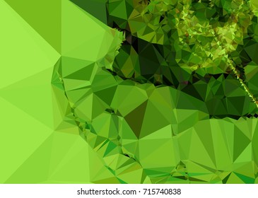 Geometric low polygonal background. Abstract mosaic backdrop in green color. Design element for book covers, presentations layouts, title backgrounds. Vector clip art.