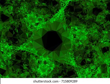 Geometric low polygonal background. Abstract mosaic backdrop in green color. Design element for book covers, presentations layouts, title backgrounds. Vector clip art.
