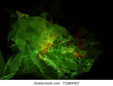 Geometric low polygonal background. Abstract mosaic backdrop in green color. Design element for book covers, presentations layouts, title backgrounds. Vector clip art.