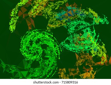 Geometric low polygonal background. Abstract mosaic backdrop in green color. Design element for book covers, presentations layouts, title backgrounds. Vector clip art.