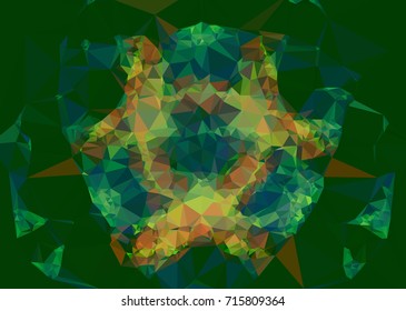 Geometric low polygonal background. Abstract mosaic backdrop in green color. Design element for book covers, presentations layouts, title backgrounds. Vector clip art.