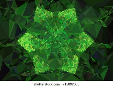 Geometric low polygonal background. Abstract mosaic backdrop in green color. Design element for book covers, presentations layouts, title backgrounds. Vector clip art.
