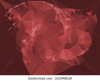 Fondo geométrico poligonal bajo tonificado en color rojo. Elemento de diseño para portadas de libros, presentaciones, títulos y fondos de página. Imagen de clip vectorial.