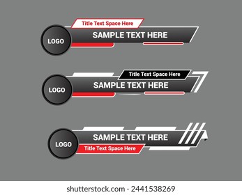 Geometric lower third banner template design. Black and red lower thirds set template vector.