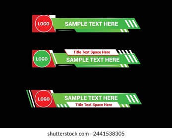Geometric lower third banner template design. Green and red lower thirds set template vector.