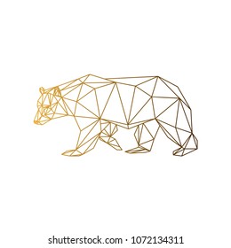 Geometric low-poly bear banner. Abstract outline polygonal animal. Isolated triangle bear on white background. Golden gradient