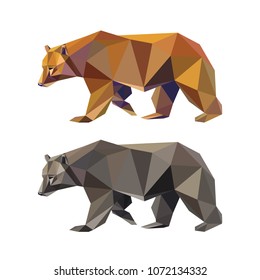 Geometric low-poly bear banner. Abstract polygonal animal. Isolated triangle bear on white background. 