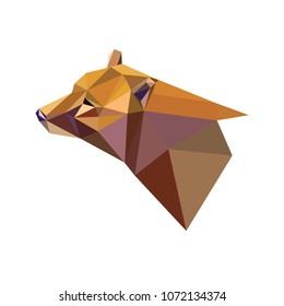 Geometric low-poly bear banner. Abstract polygonal animal. Isolated triangle bear on white background. 