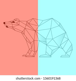 Geometric low-poly bear banner. Abstract outline polygonal animal. Isolated triangle bear on soft colored background.