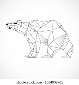Geometric low-poly bear banner. Abstract outline polygonal animal. Isolated triangle bear on white background.