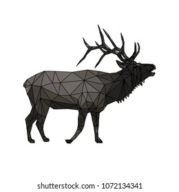 Geometric low-poly deer banner. Abstract polygonal animal. Isolated triangle deer on white background. 