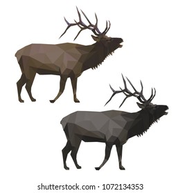 Geometric low-poly deer banner. Abstract polygonal animal. Isolated triangle deer on white background. 