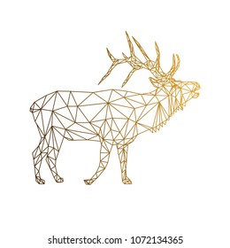 Geometric low-poly deer banner. Abstract outline polygonal animal. Isolated triangle deer on white background. Golden gradient