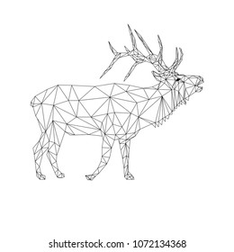Geometric low-poly deer banner. Abstract outline polygonal animal. Isolated triangle deer on white background. 