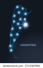 Representación geométrica de Vector de baja poli de Argentina, que muestra ciudades iluminadas y grupos de población como puntos brillantes y estrellas inspiradas en el espacio