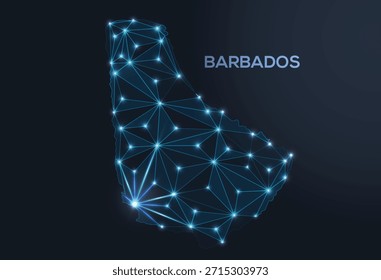 Representación geométrica de Vector de baja poli de Barbados, que muestra ciudades iluminadas y grupos de población como puntos brillantes y estrellas inspiradas en el espacio
