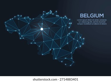 Representación geométrica de Vector de baja poli de Bélgica, que muestra ciudades iluminadas y grupos de población como puntos brillantes y estrellas inspiradas en el espacio