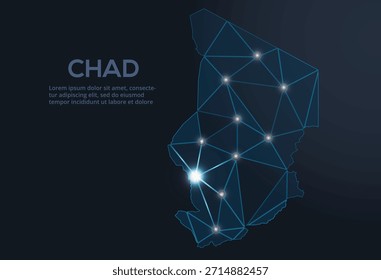 Representación geométrica de Vector de baja poli de Chad, que muestra ciudades iluminadas y grupos de población como puntos brillantes y estrellas inspiradas en el espacio