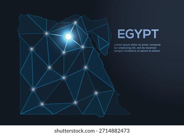 Representación geométrica de Vector de baja poli de Egipto, que muestra ciudades iluminadas y grupos de población como puntos brillantes y estrellas inspiradas en el espacio