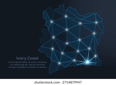 Representación geométrica de Vector de baja poli de Costa de Marfil, que muestra ciudades iluminadas y grupos de población como puntos brillantes y estrellas inspiradas en el espacio