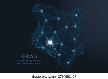 Representación geométrica de Vector de baja poli de Kenia, que muestra ciudades iluminadas y grupos de población como puntos brillantes y estrellas inspiradas en el espacio