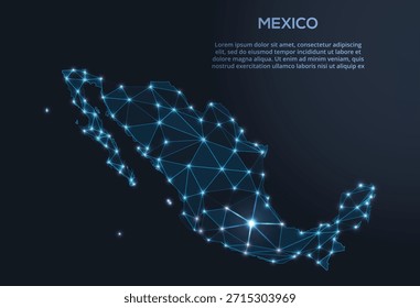 Representación geométrica de Vector de baja poli de México, que muestra ciudades iluminadas y grupos de población como puntos brillantes y estrellas inspiradas en el espacio