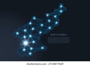 Representación geométrica de Vector de baja poli de Corea del Norte, que muestra ciudades iluminadas y grupos de población como puntos brillantes y estrellas inspiradas en el espacio