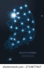 Representación geométrica de Vector de baja poli de Corea del Sur, que muestra ciudades iluminadas y grupos de población como puntos brillantes y estrellas inspiradas en el espacio