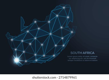 Representación geométrica de Vector de baja poli de Sudáfrica, que muestra ciudades iluminadas y grupos de población como puntos brillantes y estrellas inspiradas en el espacio