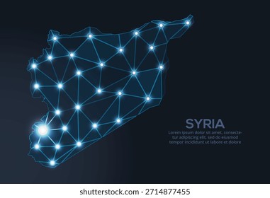 Representación geométrica de Vector de baja poli de Siria, que muestra ciudades iluminadas y grupos de población como puntos brillantes y estrellas inspiradas en el espacio