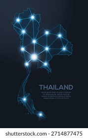 Representación geométrica de Vector de baja poli de Tailandia, que muestra ciudades iluminadas y grupos de población como puntos brillantes y estrellas inspiradas en el espacio
