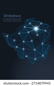 Representación geométrica de Vector de baja poli de Zimbabue, que muestra ciudades iluminadas y grupos de población como puntos brillantes y estrellas inspiradas en el espacio
