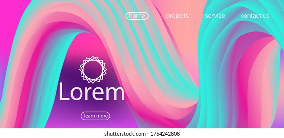 Geometric Lucid Gradient Overlay. Landing Page, Pink, Purple Background. Neon Color Website Layout. 3d Fluid Vibrant Vector Background. Funky Liquid Shape Banner. Dynamic Movement Modern Wave.