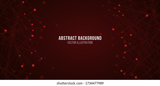 Geometric luminous plexus. Abstract futuristic background for your design. Vector illustration. Red glowing molecular structure. EPS 10.