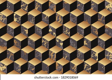 Geometric luxury background for banner or presentation or greeting card with gold and marble cubes.