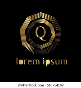 Geometric luxury  golden vector logo letter Q