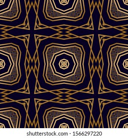 Geometric Luxury Seamless Pattern. Fashion Retro Background. Geometric Lattice Pattern with Gold. Elegant Decorative Texture. Ornament with Mosaic Shapes.