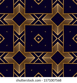 Geometric Luxury Seamless Pattern. Fashion Vintage Ornament. Geometric Lattice Pattern with Gold. Chic Print Texture. Retro Mosaic Background.