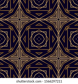 Geometric Luxury Seamless Pattern. Nouveau Print Texture. Geometric Tiles Pattern with Ornamental Lines. Elegant Decorative Texture. Fashion Lattice Ornament.