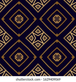 Geometric Luxury Seamless Pattern. Nouveau Print Texture. Geometric Tiles Pattern with Ornamental Lines. Nouveau Interior Texture. Retro Mosaic Background.