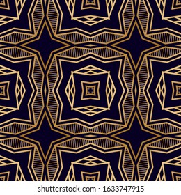 Geometric Luxury Seamless Pattern. Vintage Print Texture. Seamless Pattern in Art Deco Style with Gold. Chic Print Texture. Luxury Decorative Background.