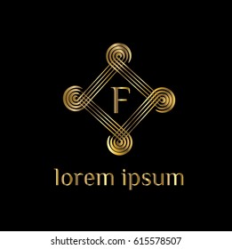 Geometric luxury vector logo for boutique, restaurant, hotel. Letter F monogram. 