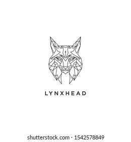 Geometric lynx head logo vector icon line art outline. Polygonal minimalism style vector illustration.