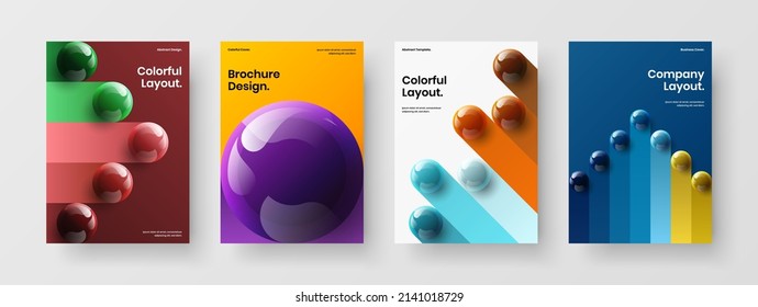 Das geometrische Magazin deckt das Vektorgrafik-Bundle A4 ab. Helle 3D-Bälle Pamphlet Konzept-Sammlung.