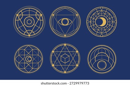 Geometrische Magic Kreis Kollektion, Astrologie Thema, Alchemy Konzept, für Fantasy-Spiel Element.
