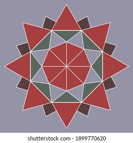 geometric magic mandala flower for meditation, children, coloring in soft dark colors for harmony and spiritual development