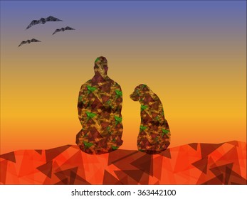 Geometric man with dog background