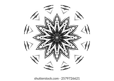 Geometric Mandala Art Featuring Triangles Circles and Radiating Patterns	
