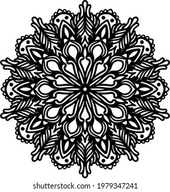 
geometric mandala art pattern with black flowers